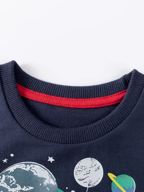 Wholesale Kids Boy'S Fashion Autumn Space Pattern Printed Round-Neck Long-Sleeve Sweatshirt Loose Pants Two-Piece Set - Image 3
