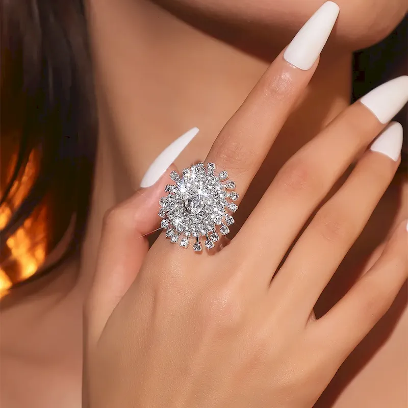 Wholesale Shiny Rhinestone Gemotry Opening Ring - Image 21