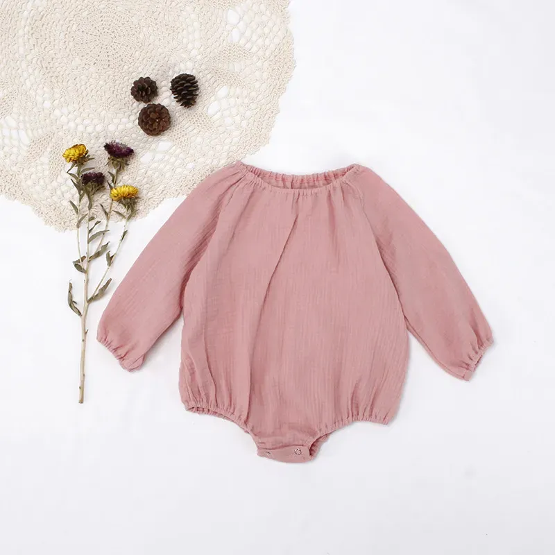 Wholesale Baby Girl Long-Sleeved Cotton Solid Color One-Piece - Image 9