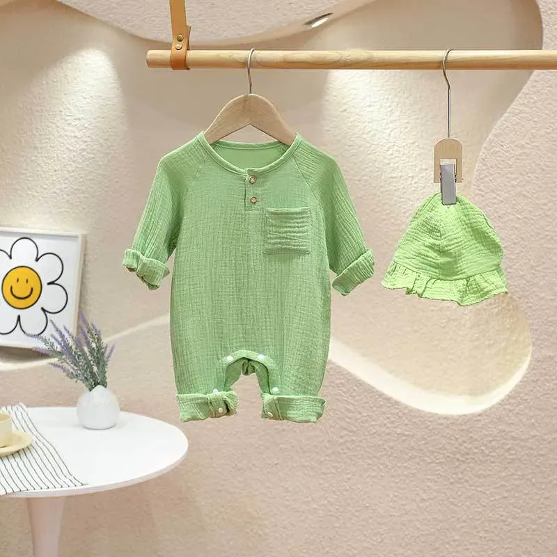 Wholesale Kids Baby Boys Girls Cute Solid Color Long Sleeve Romper - Image 8