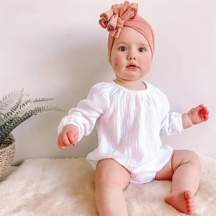 Wholesale Baby Girl Long-Sleeved Cotton Solid Color One-Piece - Image 4