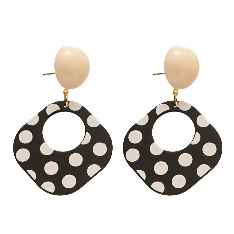 Wholesale Vintage Acrylic Black White Wave Dot Square Geometric Earrings - Image 5