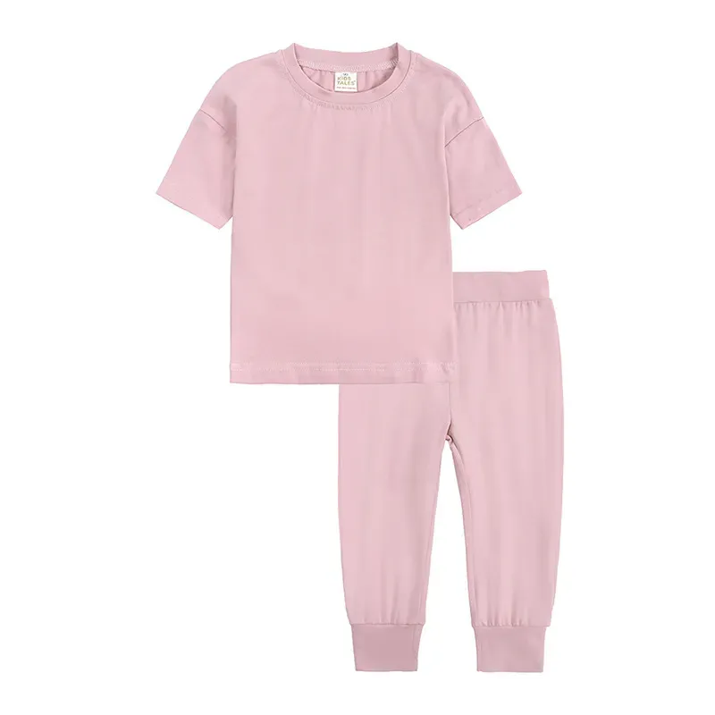Wholesale Kids Toddler Boys Girls Casual Solid Color Short Sleeve T-Shirt Trousers Sets - Image 9