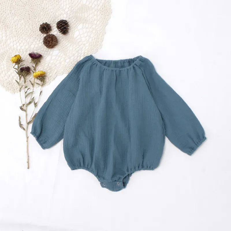 Wholesale Baby Girl Long-Sleeved Cotton Solid Color One-Piece - Image 11