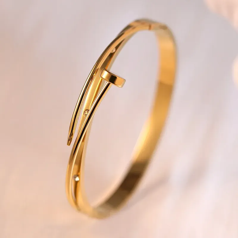 Wholesale Women Fashion Simple Electroplated Gold Nails Titanium Steel Bracelet - Image 3