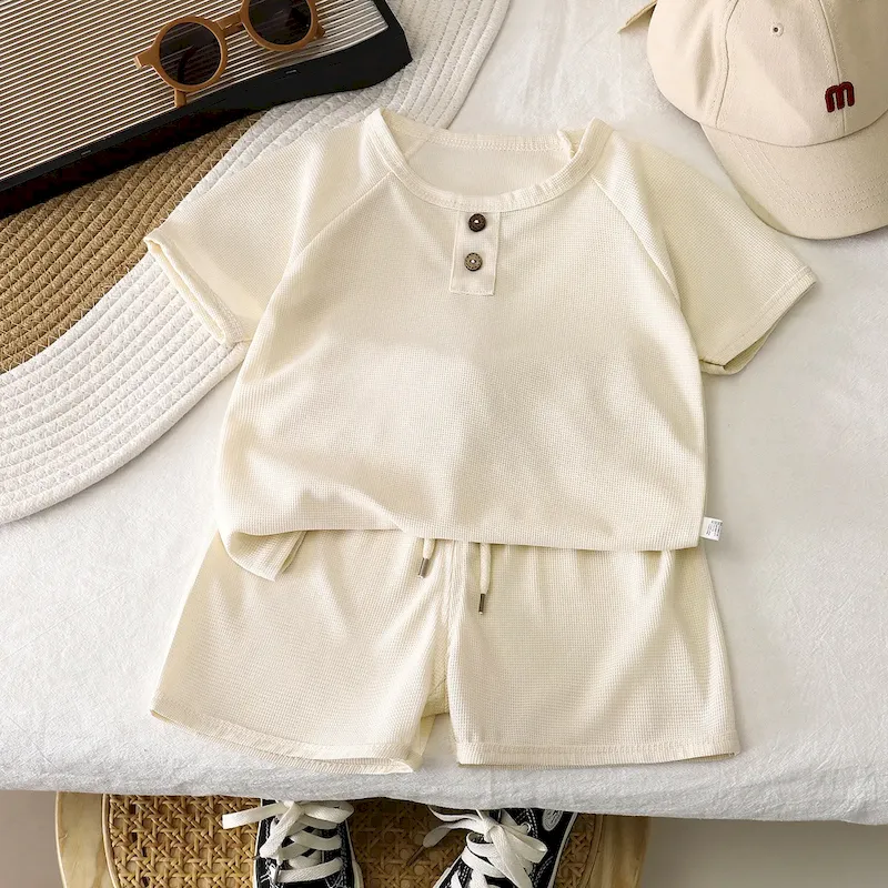 Wholesale Children'S Simple Solid Color Short-Sleeved Top And Shorts Two-Piece Set - Image 7