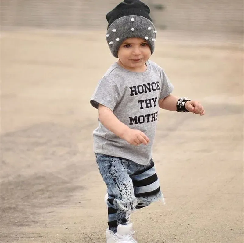 Wholesale Wholesale Boy Girl Letter Print Short Sleeves Grey T-shirt - Image 3