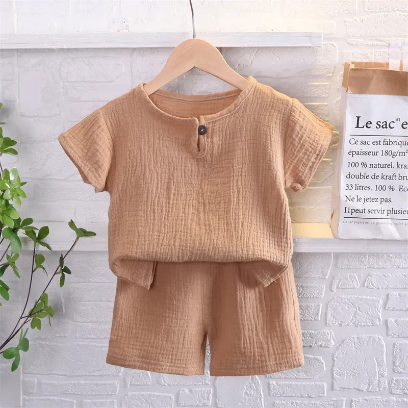 Wholesale Kids Toddler Boys Fashion Casual Solid Color Short Sleeve T-Shirt Shorts Set - Image 6