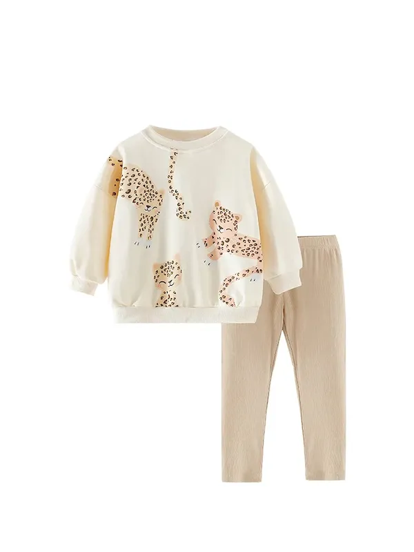 Wholesale Kids Girls' Fashion Casual Autumn And Winter Printed Long Sleeve Sweatshirt Tight Pants Two-Piece Set - Image 2