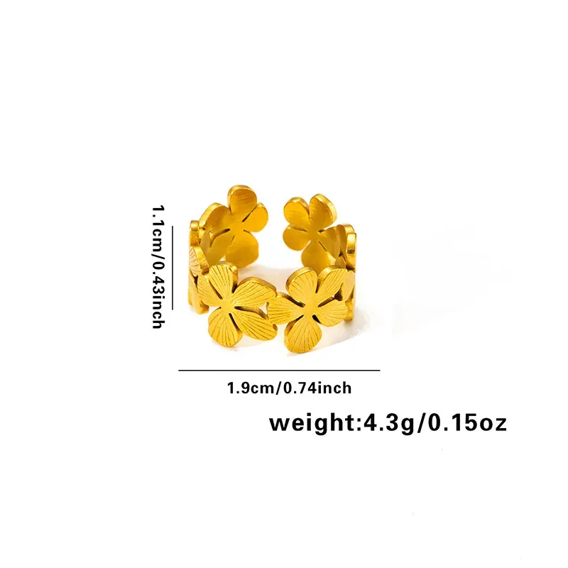 Wholesale Women Simple Geometric Leaf Heart-Shaped Titanium Steel Open Ring - Image 11
