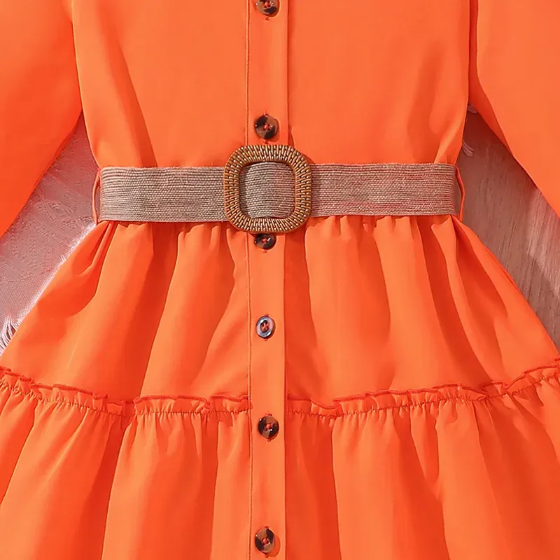 Wholesale Kids Girl'S Fashion Elegant Solid Color Lapel Long Sleeve Ruffled Dress - Image 4