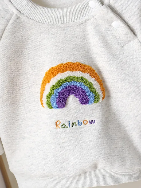 Wholesale Kids Baby Boys And Girls Fashion Autumn Rainbow Round-Neck Long-Sleeve Sweatshirt Loose Pants Two-Piece Set - Image 4
