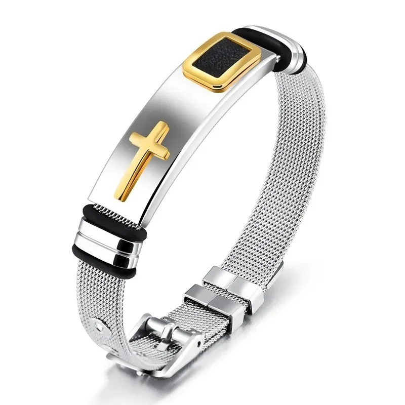 Wholesale Men Fashion Casual Stainless Steel Cross Bracelet - Image 7