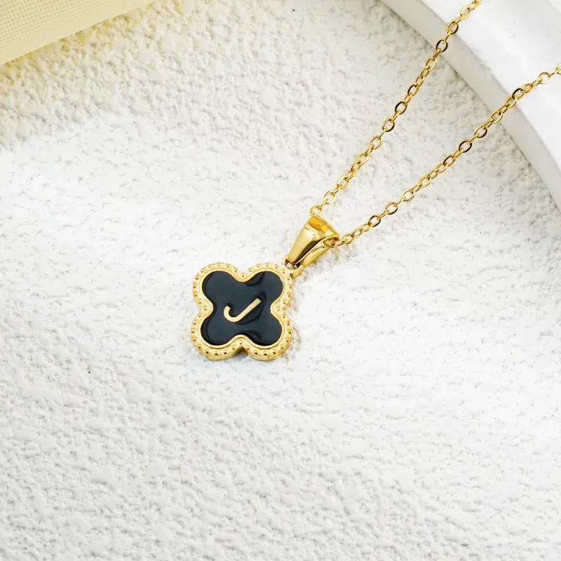 Wholesale Fashion Clover 26 Letter Black White Fritillaria Necklace - Image 24