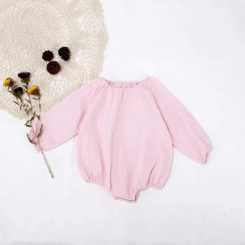 Wholesale Baby Girl Long-Sleeved Cotton Solid Color One-Piece - Image 8