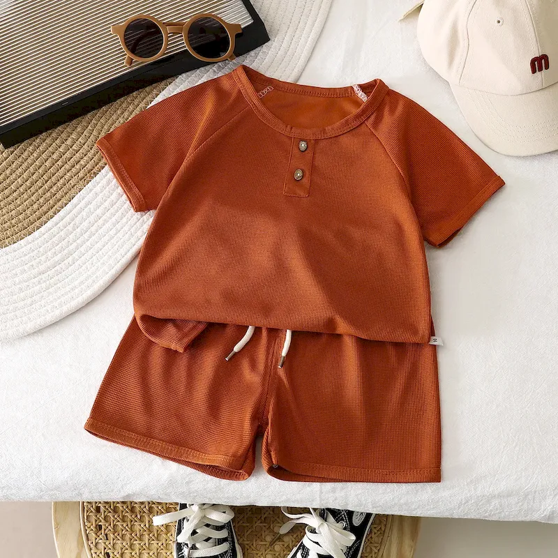 Wholesale Children'S Simple Solid Color Short-Sleeved Top And Shorts Two-Piece Set - Image 6