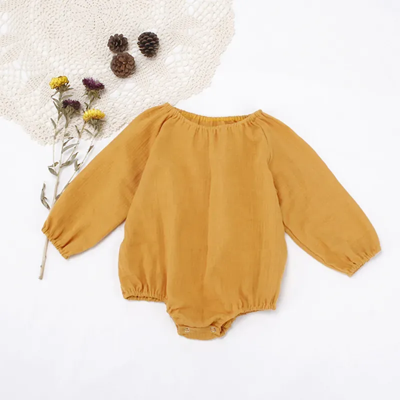 Wholesale Baby Girl Long-Sleeved Cotton Solid Color One-Piece - Image 10