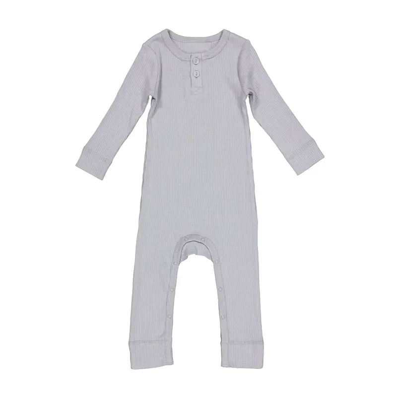 Wholesale Kids Baby Boys Girls Casual Cute Solid Color Rib-Knit Long Sleeve Romper - Image 12