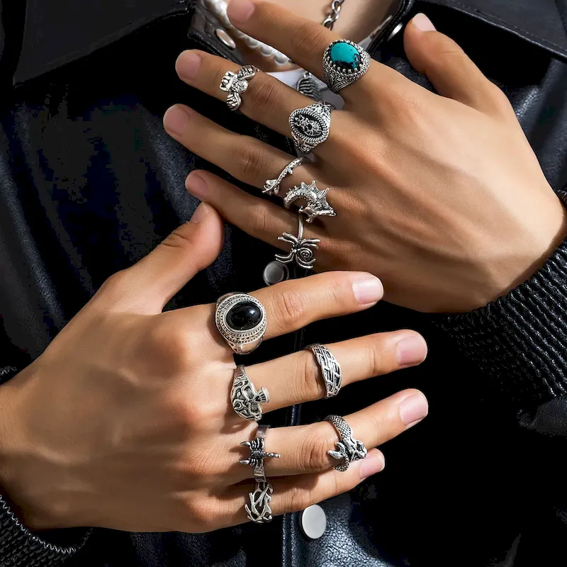 Wholesale Men Fashion Personalized Turquoise Ring Set