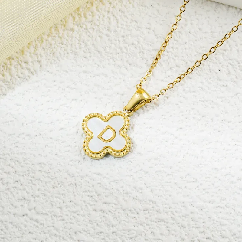 Wholesale Fashion Clover 26 Letter Black White Fritillaria Necklace - Image 13