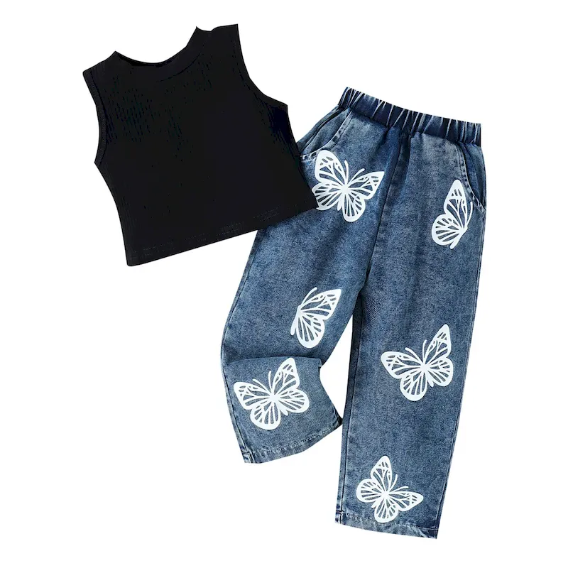 Wholesale Girl'S Fashion Printed Sleeveless Vest And Jeans Two-Piece Set - Image 9