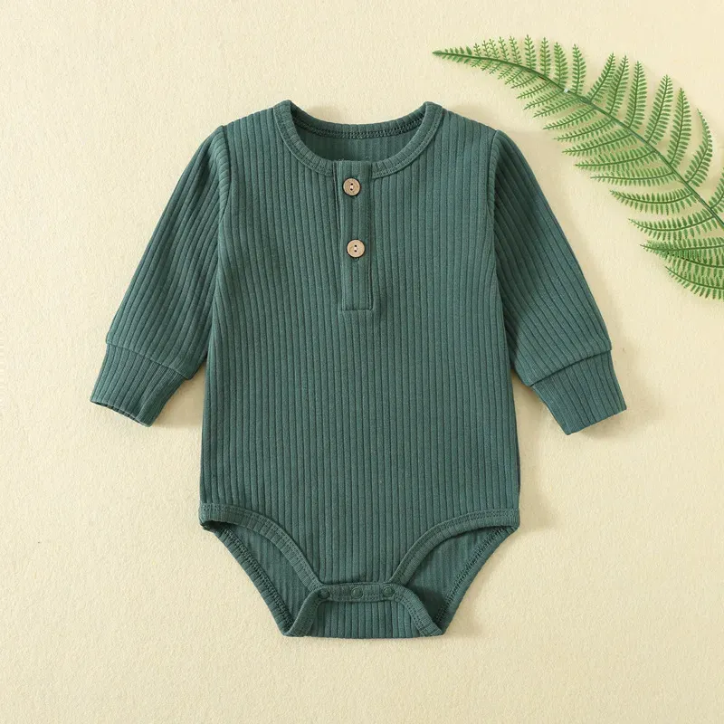 Wholesale Kids Baby'S Boys And Girls Autumn And Winter Solid Color Long-Sleeve Rompers - Image 10