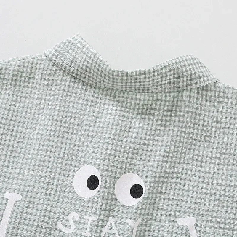 Wholesale Kids Baby Boys Casual Cute Playid Print Short Sleeve Lapel Romper - Image 5