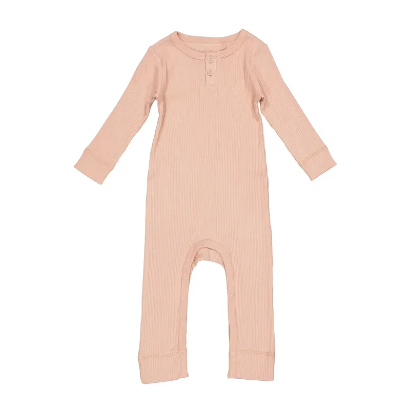Wholesale Kids Baby Boys Girls Casual Cute Solid Color Rib-Knit Long Sleeve Romper - Image 9