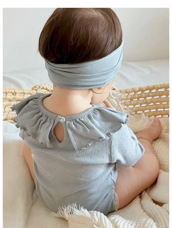 Wholesale Kids Baby Girl Fashion Solid Color Ledge Collar Long-Sleeve Cotton Rompers - Image 4