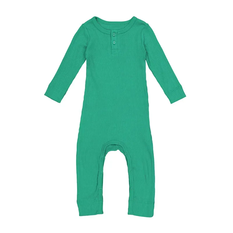 Wholesale Kids Baby Boys Girls Casual Cute Solid Color Rib-Knit Long Sleeve Romper - Image 10