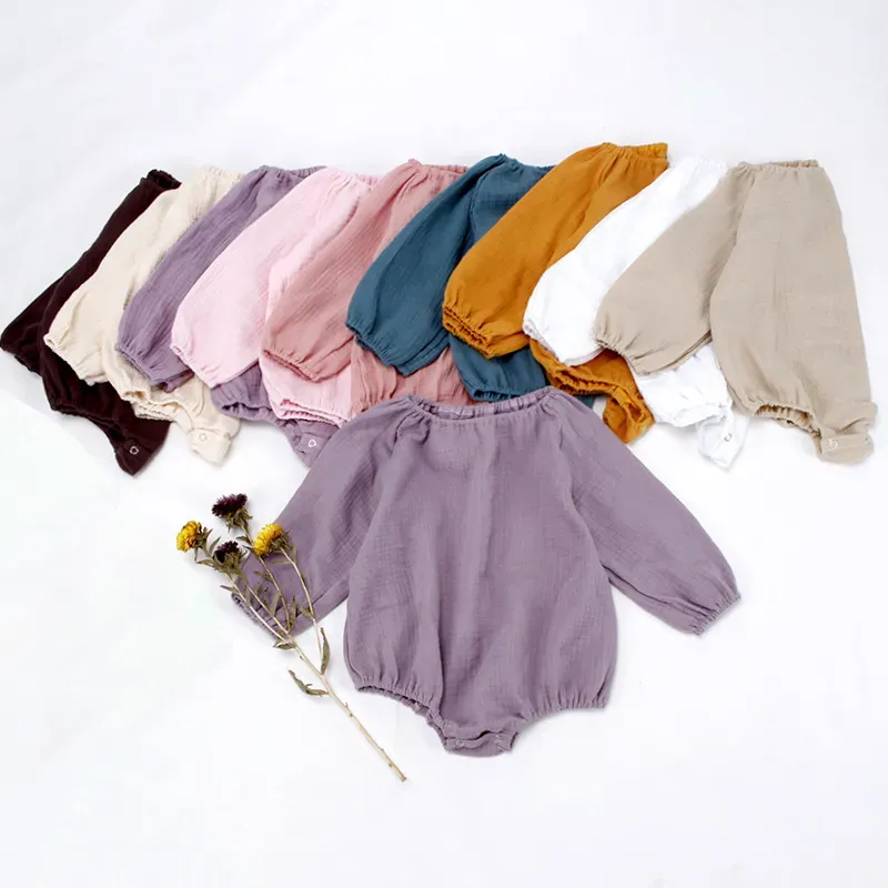Wholesale Baby Girl Long-Sleeved Cotton Solid Color One-Piece - Image 5