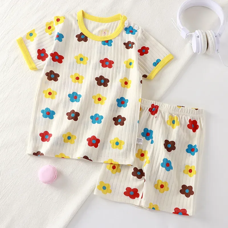 Wholesale Kids Toddler Boys Girls Summer Casual Cute Cartoon Floral Print Short Sleeve T-Shirt Shorts Set - Image 13