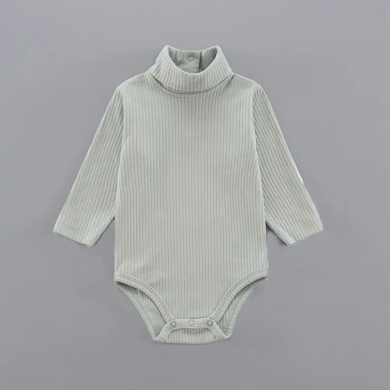 Wholesale Kids Baby Girls And Boys Autumn And Winter Solid Color High Neck Long Sleeve Rompers - Image 2