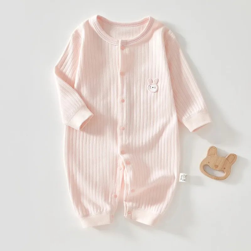 Wholesale Kids Baby Boys Girls Casual Cute Solid Color Cartoon Print Long Sleeve Romper - Image 8