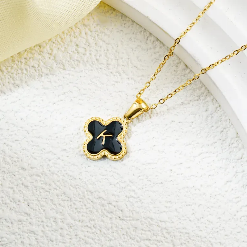 Wholesale Fashion Clover 26 Letter Black White Fritillaria Necklace - Image 26