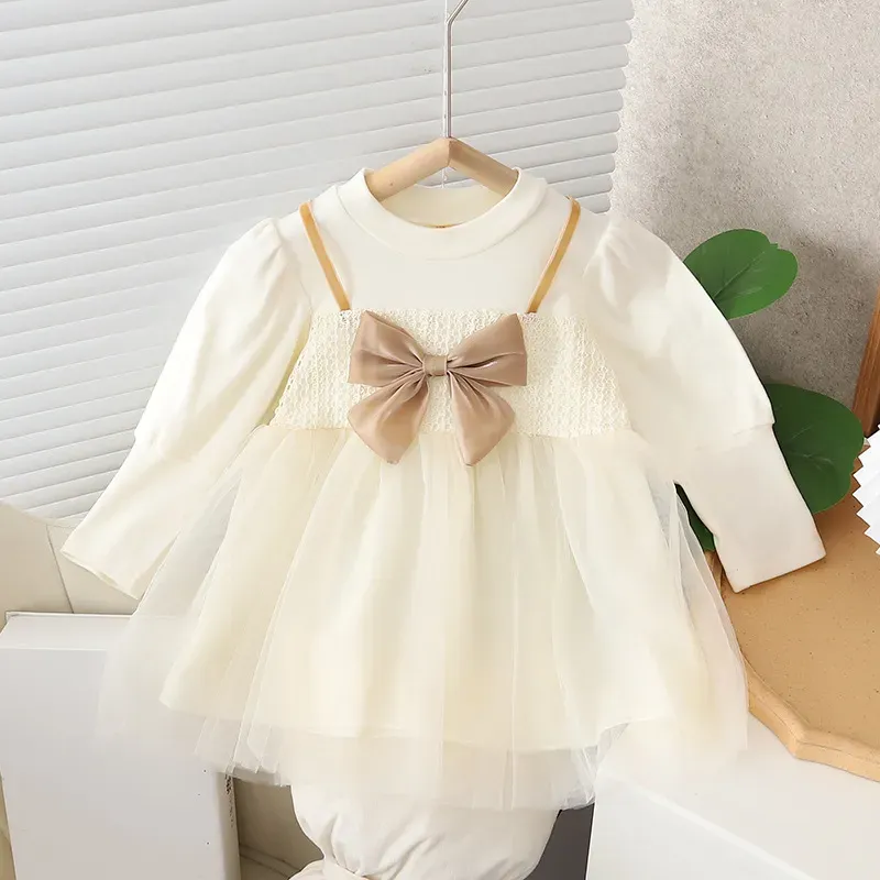 Wholesale Girls Fashion Bow Mesh Long Sleeve Dress - Image 8