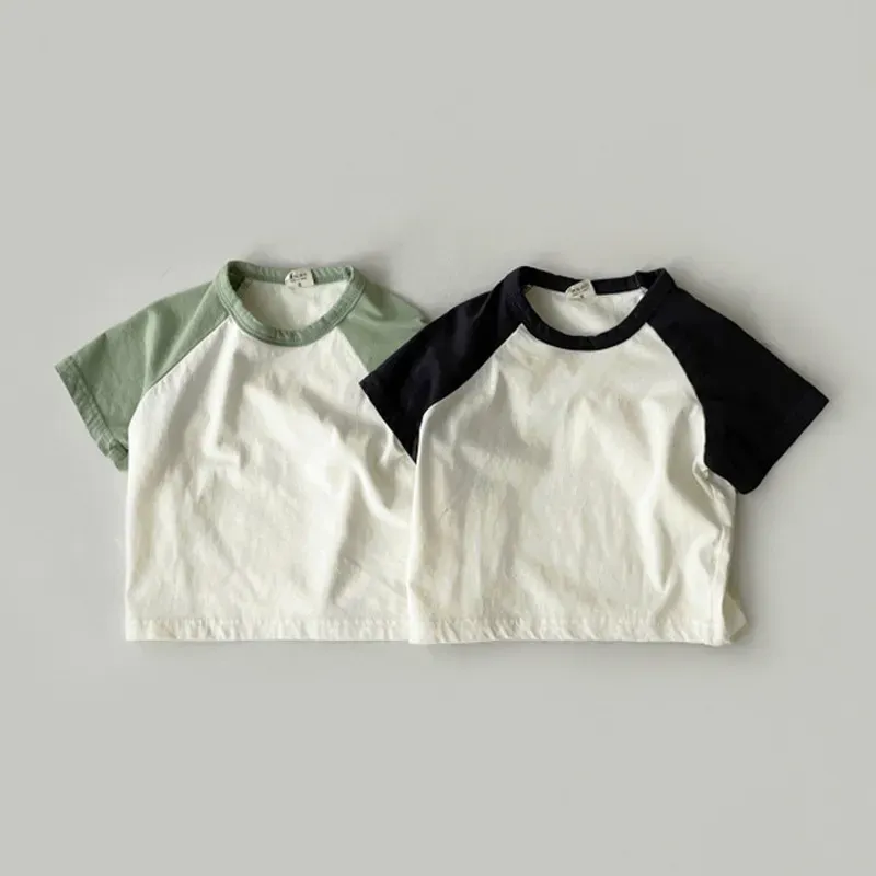 Wholesale Kids Baby Fashion Casual Color Block Cotton Round Neck Short-Sleeve T-Shirt