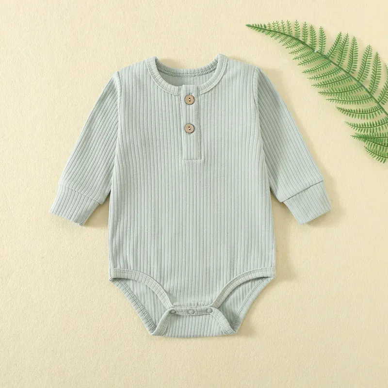 Wholesale Kids Baby'S Boys And Girls Autumn And Winter Solid Color Long-Sleeve Rompers - Image 11