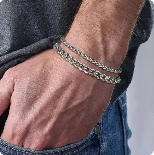 Wholesale Men Fashion Simple Titanium Steel Bracelet Two-Piece Set - Image 4