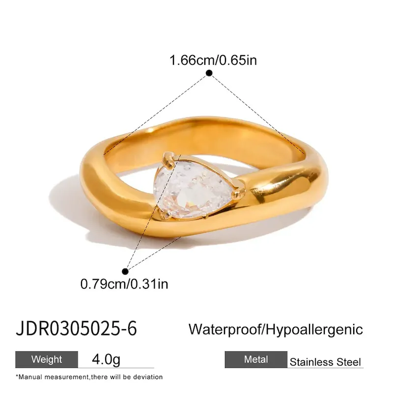 Wholesale Stainless Steel Women Simple Water Drop Gemstone Ring - Image 6