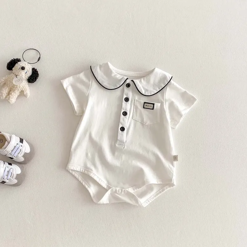 Wholesale Kids Baby Boys Girls Casual Cute Peter Pan Collar Romper - Image 3