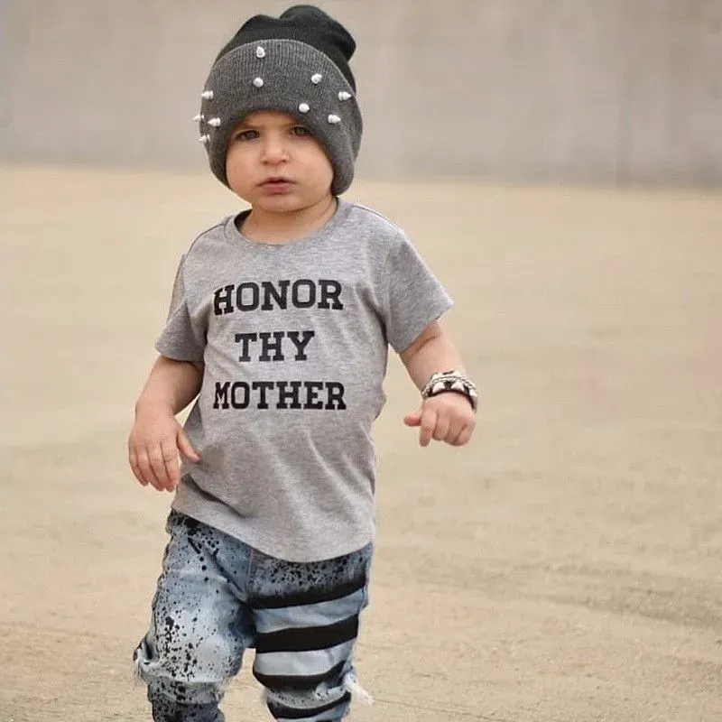 Wholesale Wholesale Boy Girl Letter Print Short Sleeves Grey T-shirt - Image 4