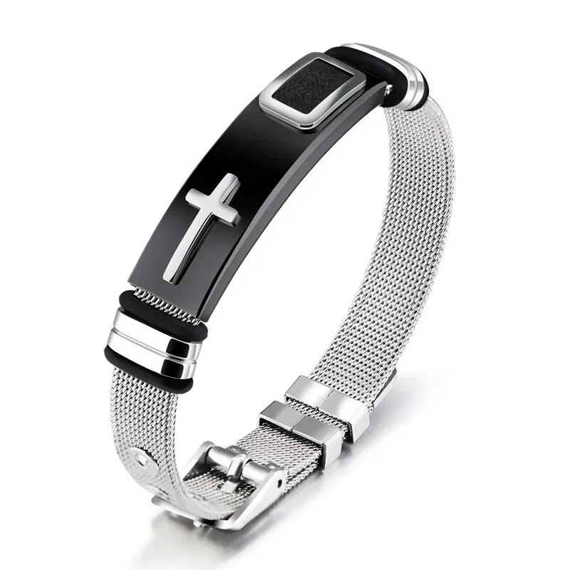 Wholesale Men Fashion Casual Stainless Steel Cross Bracelet - Image 5