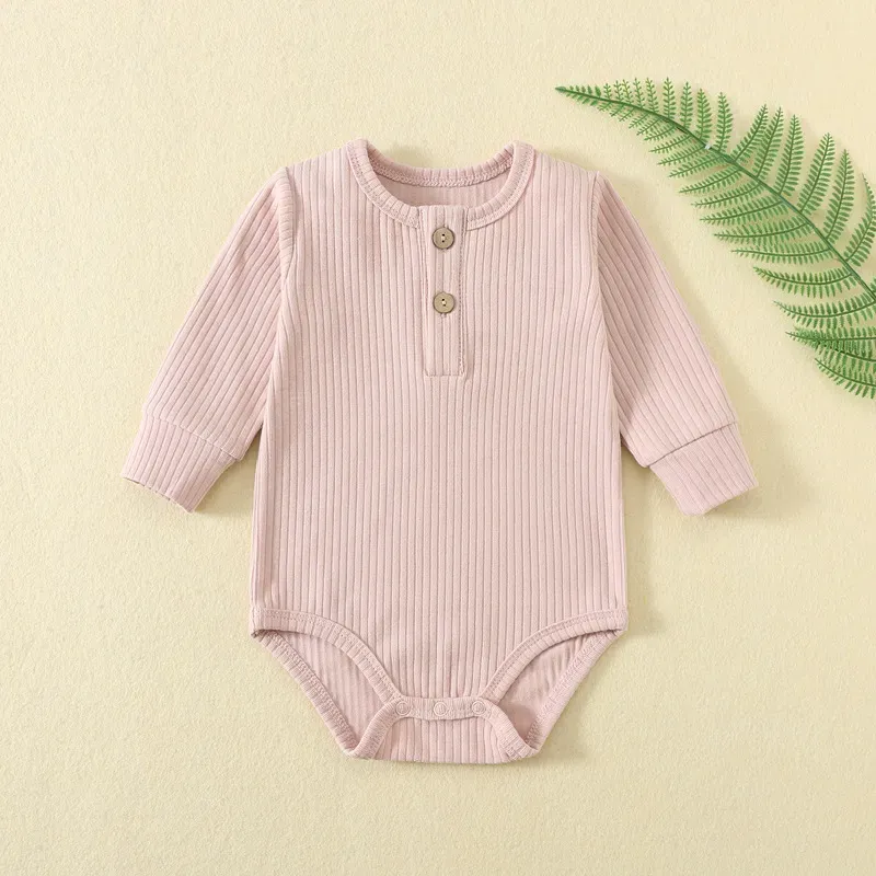Wholesale Kids Baby'S Boys And Girls Autumn And Winter Solid Color Long-Sleeve Rompers - Image 9
