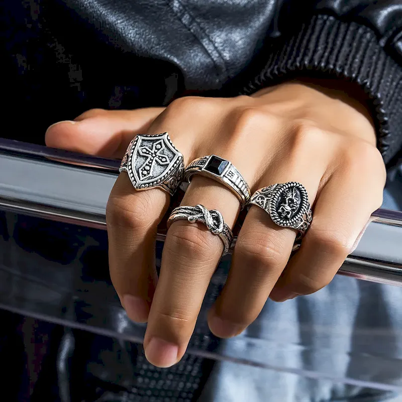Wholesale Men Fashion Casual Vintage Cross Hip Hop Alloy Ring Sets