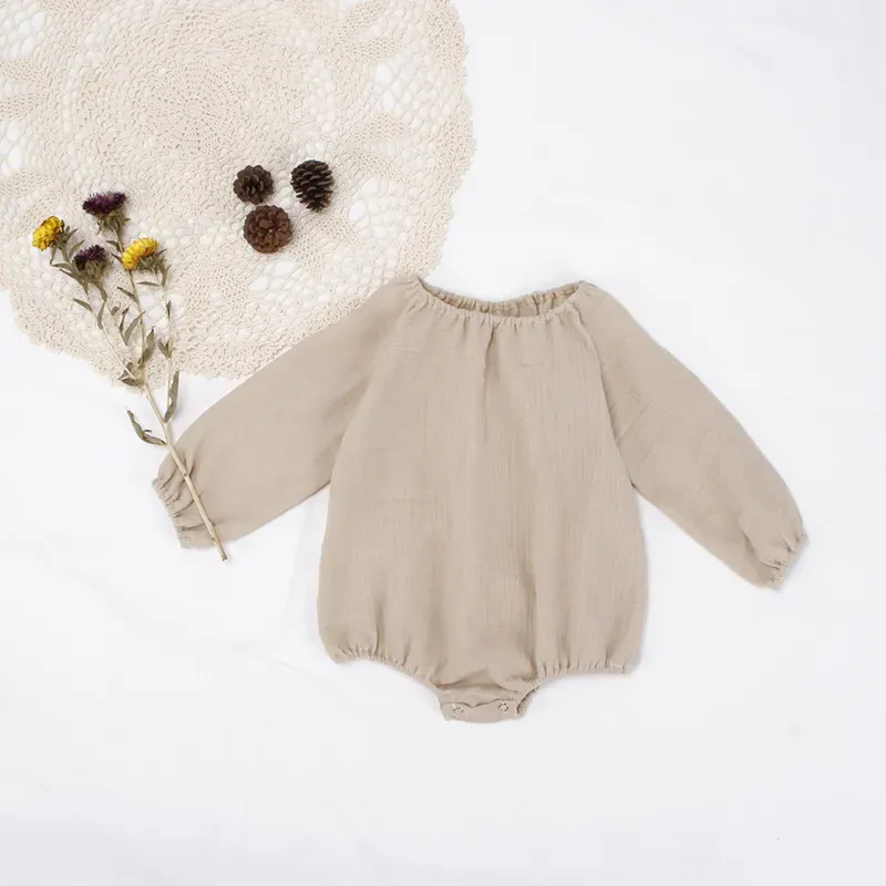 Wholesale Baby Girl Long-Sleeved Cotton Solid Color One-Piece - Image 7