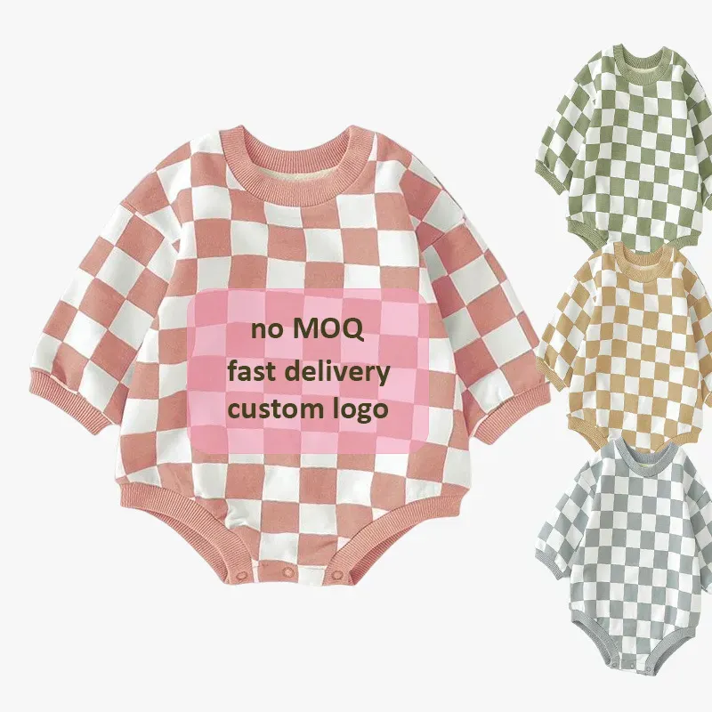 Wholesale Kids Baby Boys Girls Casual Cute Plaid Print Long Sleeve Romper - Image 6