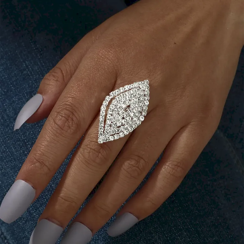Wholesale Shiny Rhinestone Gemotry Opening Ring - Image 25