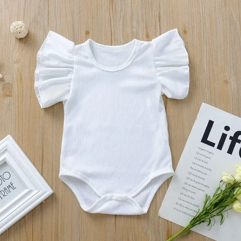 Wholesale Baby Infant Toddler Girl Solid Color Short Sleeves Bodysuit - Image 13