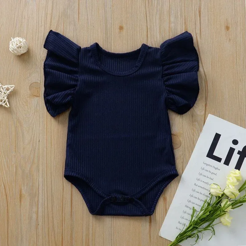 Wholesale Baby Infant Toddler Girl Solid Color Short Sleeves Bodysuit - Image 10